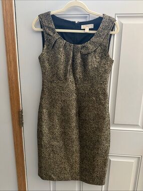 Michael Kors Metallic Gold-Black Sheath Dress